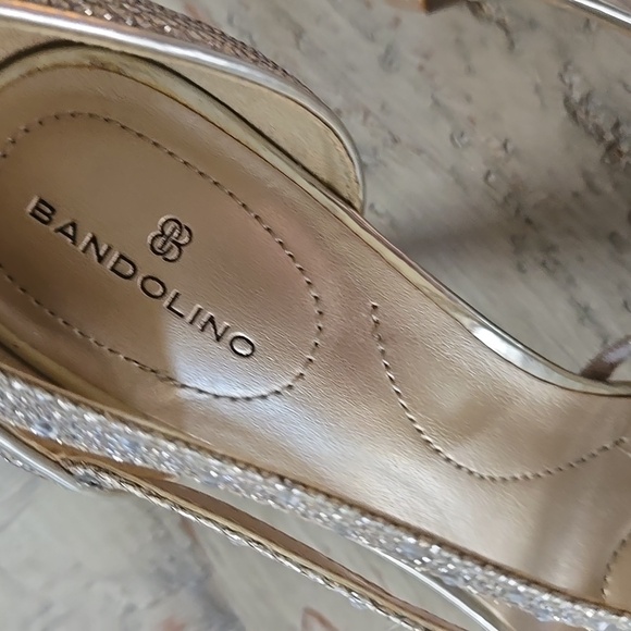 Bandolino Glittering Rhinestone Silver Strappy Open Toe Heels Rhinestone - Picture 12 of 13